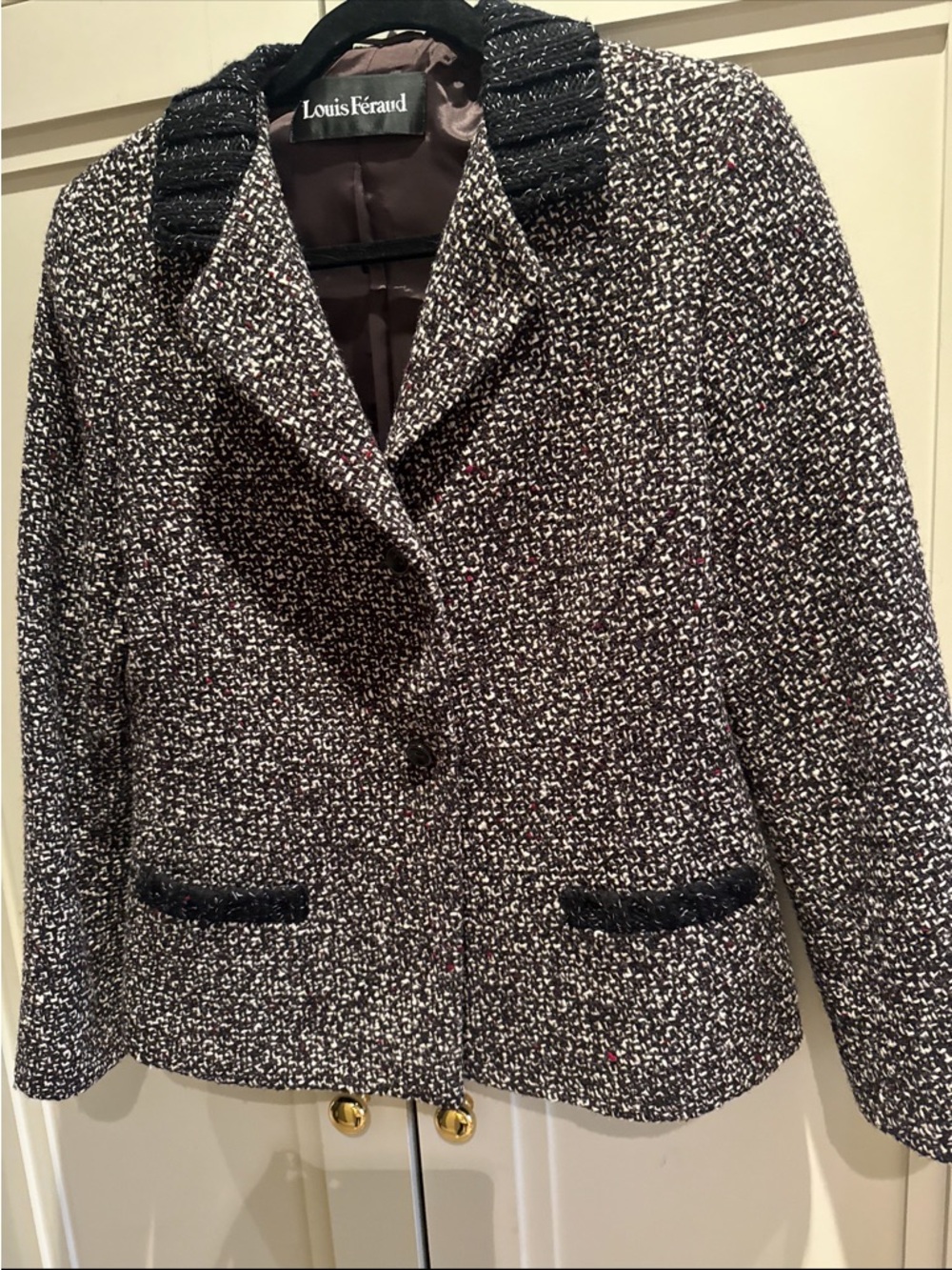 Louis Feraud Black and White Tweed Blazer with Textured Collar